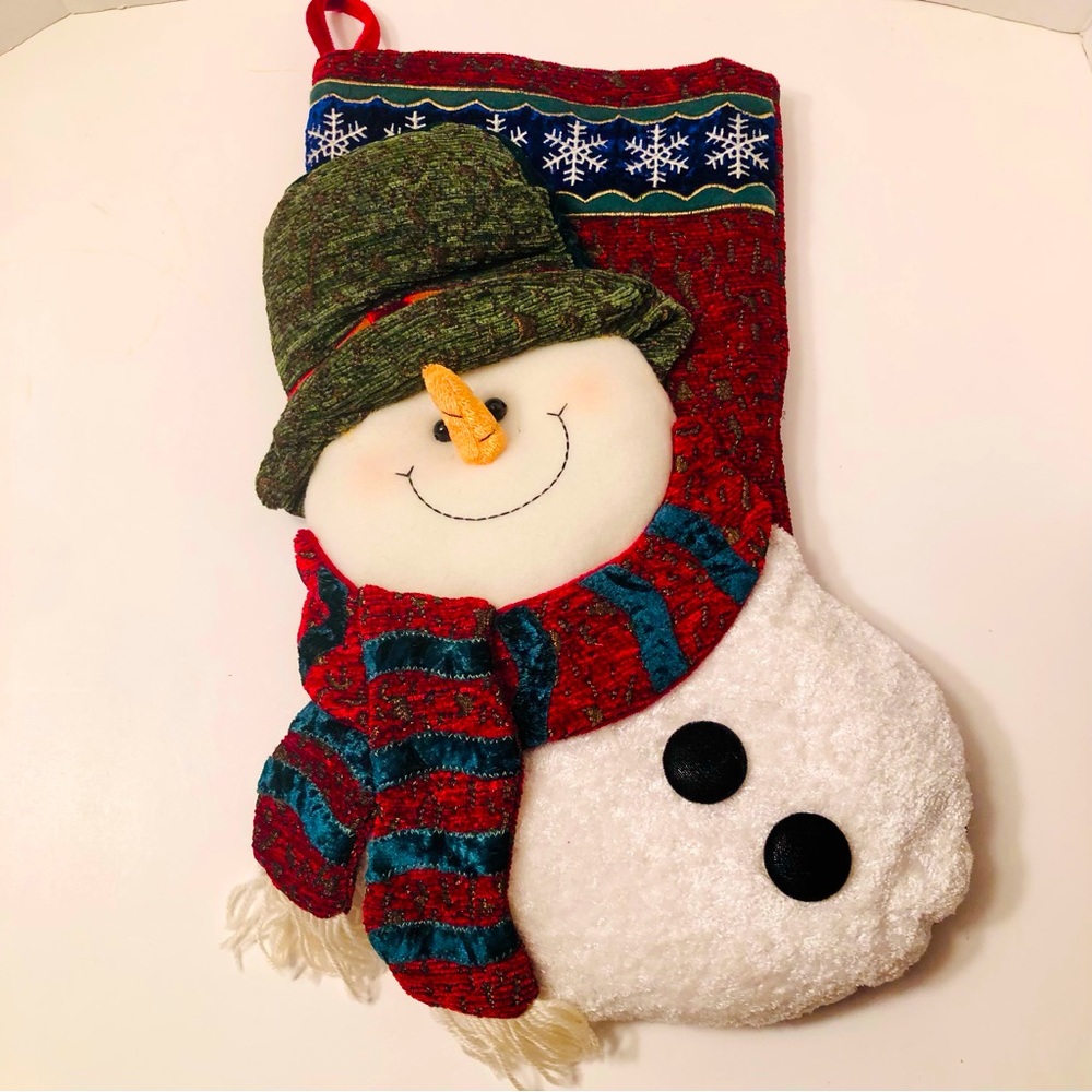 New Vintage 3D Christmas Stocking, Velvet & Chenille, Large 20” High x 11.5” W